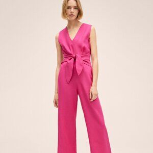 Mango 100% Linen Jumpsuit, Size Medium, Pink